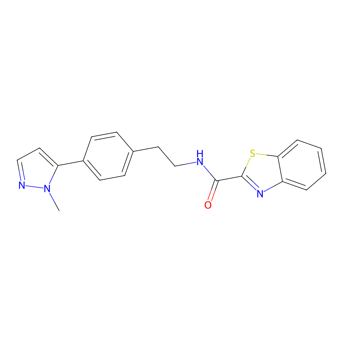 N-{2-[4-(1-methyl-1H-pyrazol-5-yl)phenyl]ethyl}-1,3-benzothiazole-2-carboxamide molecular structure, CAS 2640898-04-8