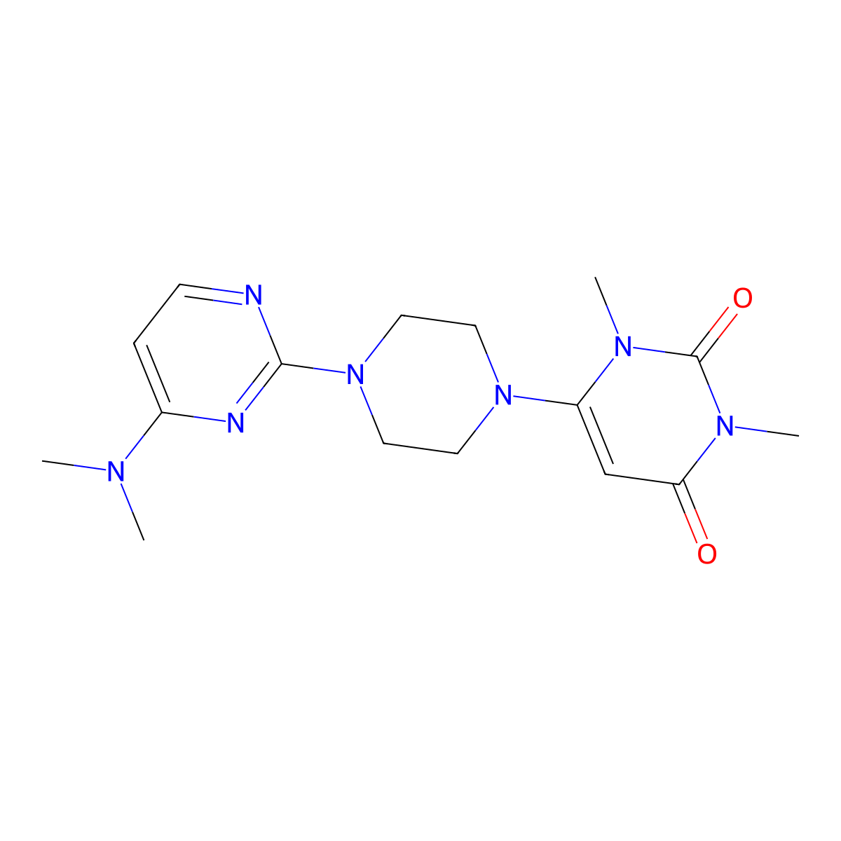 6-{4-[4-(Dimethylamino)pyrimidin-2-yl]piperazin-1-yl}-1,3-dimethyl-1,2,3,4-tetrahydropyrimidine-2,4-dione molecular structure, CAS 2640898-05-9