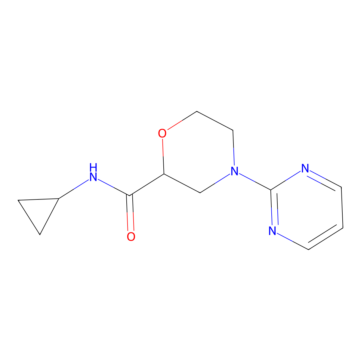 N-cyclopropyl-4-(pyrimidin-2-yl)morpholine-2-carboxamide molecular structure, CAS 2640898-07-1