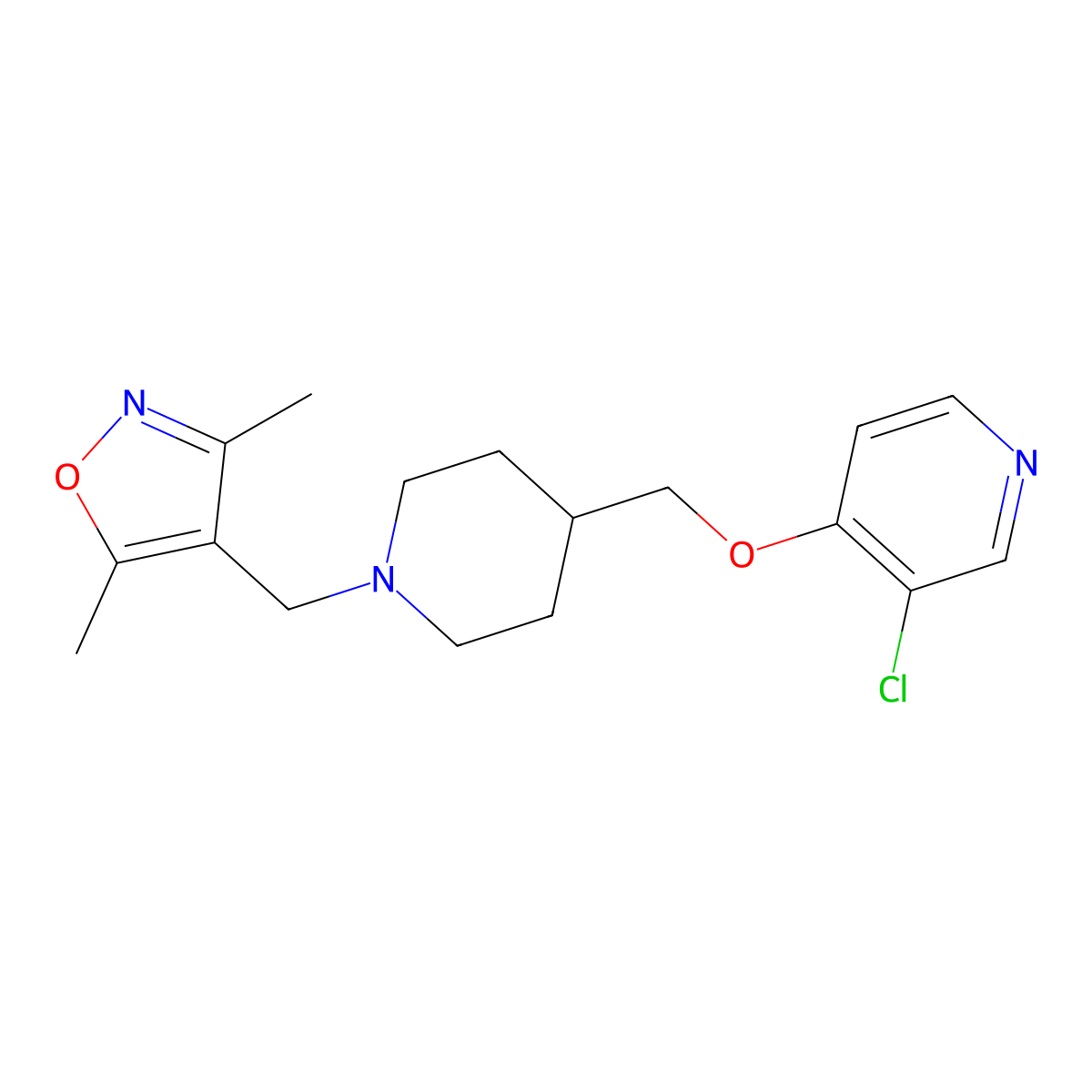 3-Chloro-4-({1-[(3,5-dimethyl-1,2-oxazol-4-yl)methyl]piperidin-4-yl}methoxy)pyridine molecular structure, CAS 2640898-08-2