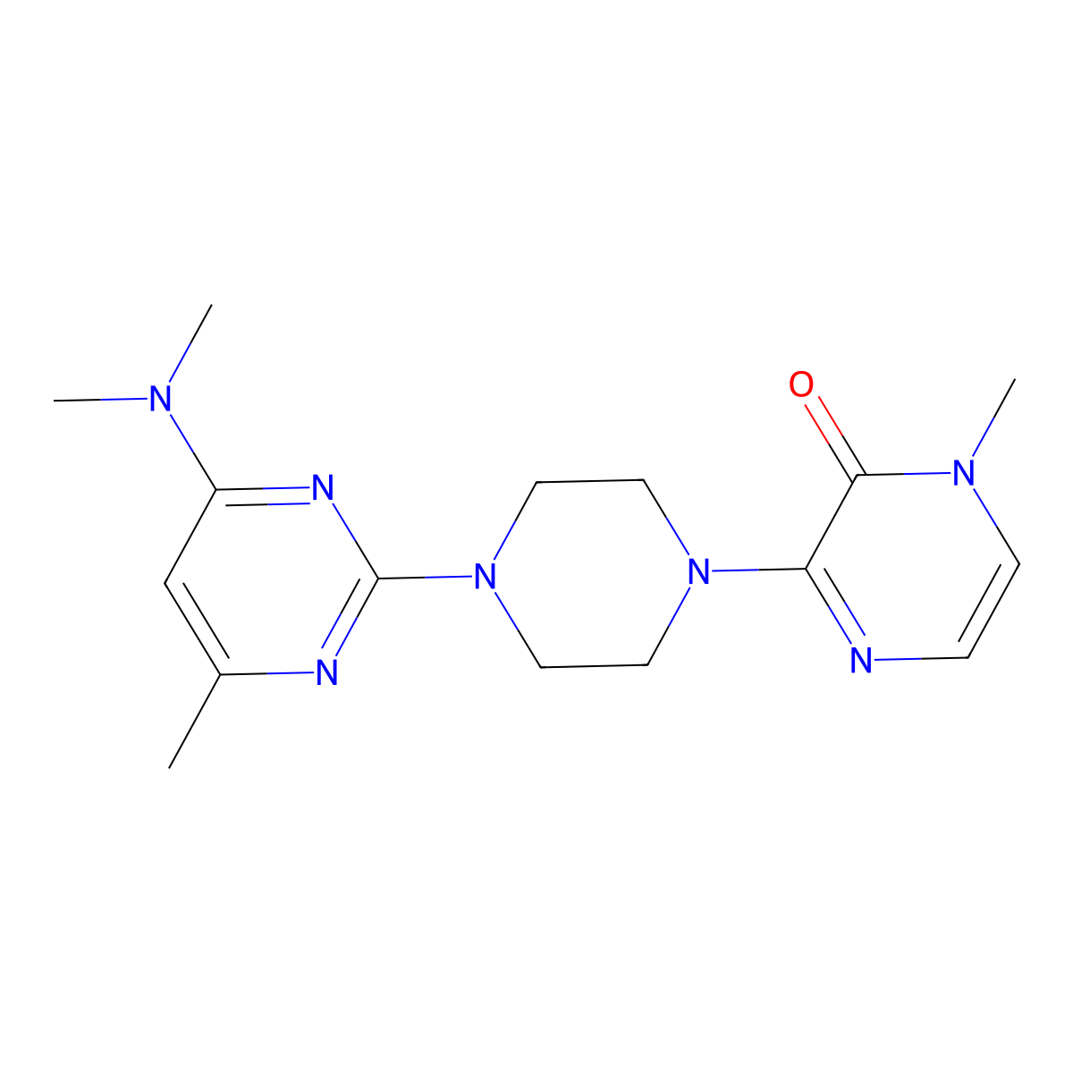 3-{4-[4-(Dimethylamino)-6-methylpyrimidin-2-yl]piperazin-1-yl}-1-methyl-1,2-dihydropyrazin-2-one molecular structure, CAS 2640898-13-9
