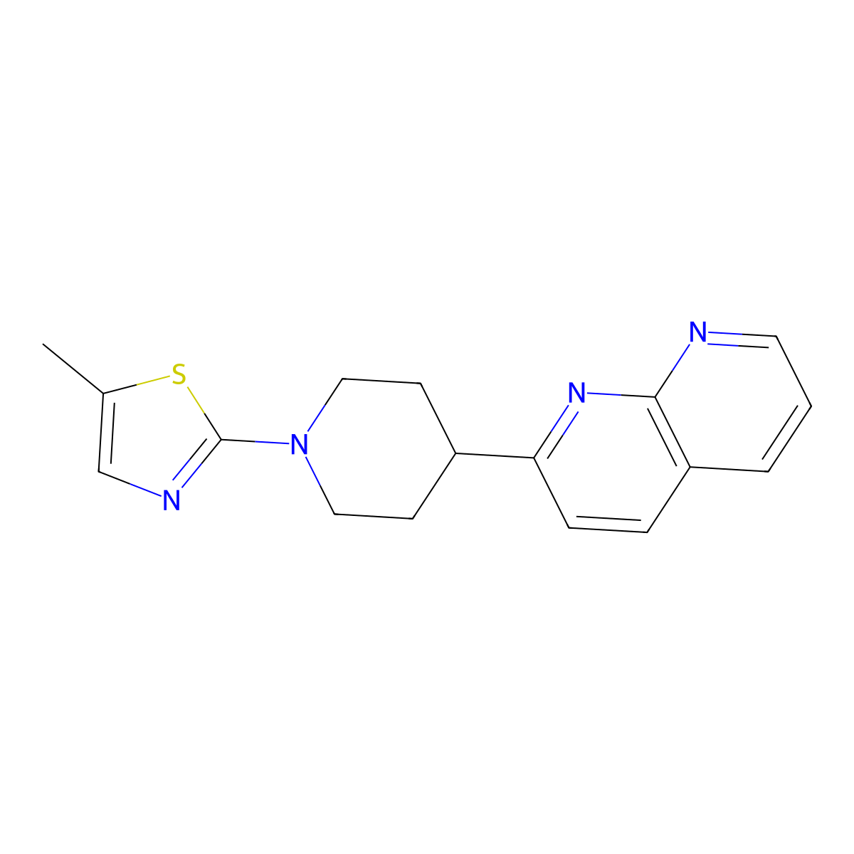 2-[1-(5-Methyl-1,3-thiazol-2-yl)piperidin-4-yl]-1,8-naphthyridine molecular structure, CAS 2640898-16-2
