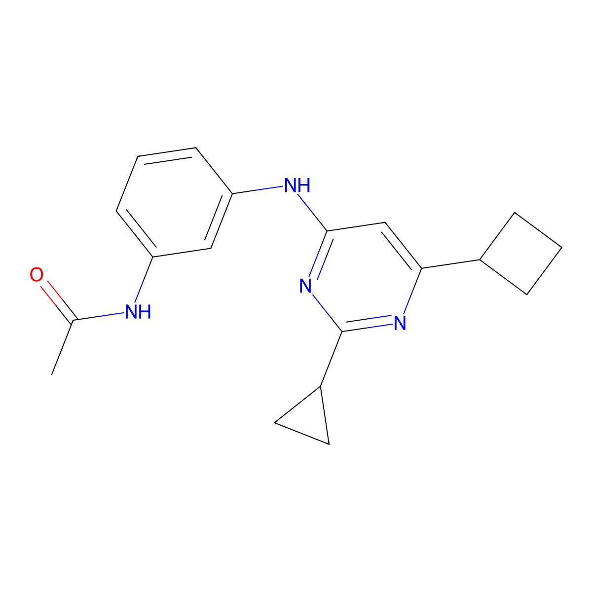 N-{3-[(6-cyclobutyl-2-cyclopropylpyrimidin-4-yl)amino]phenyl}acetamide molecular structure, CAS 2640898-17-3