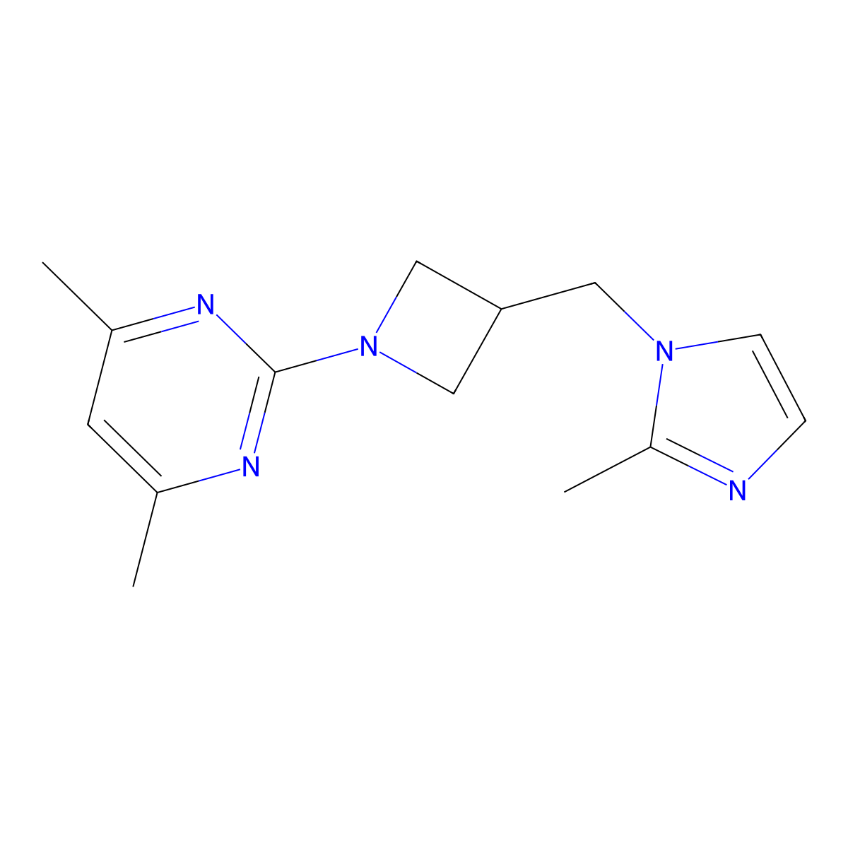 4,6-dimethyl-2-{3-[(2-methyl-1H-imidazol-1-yl)methyl]azetidin-1-yl}pyrimidine molecular structure, CAS 2640898-18-4