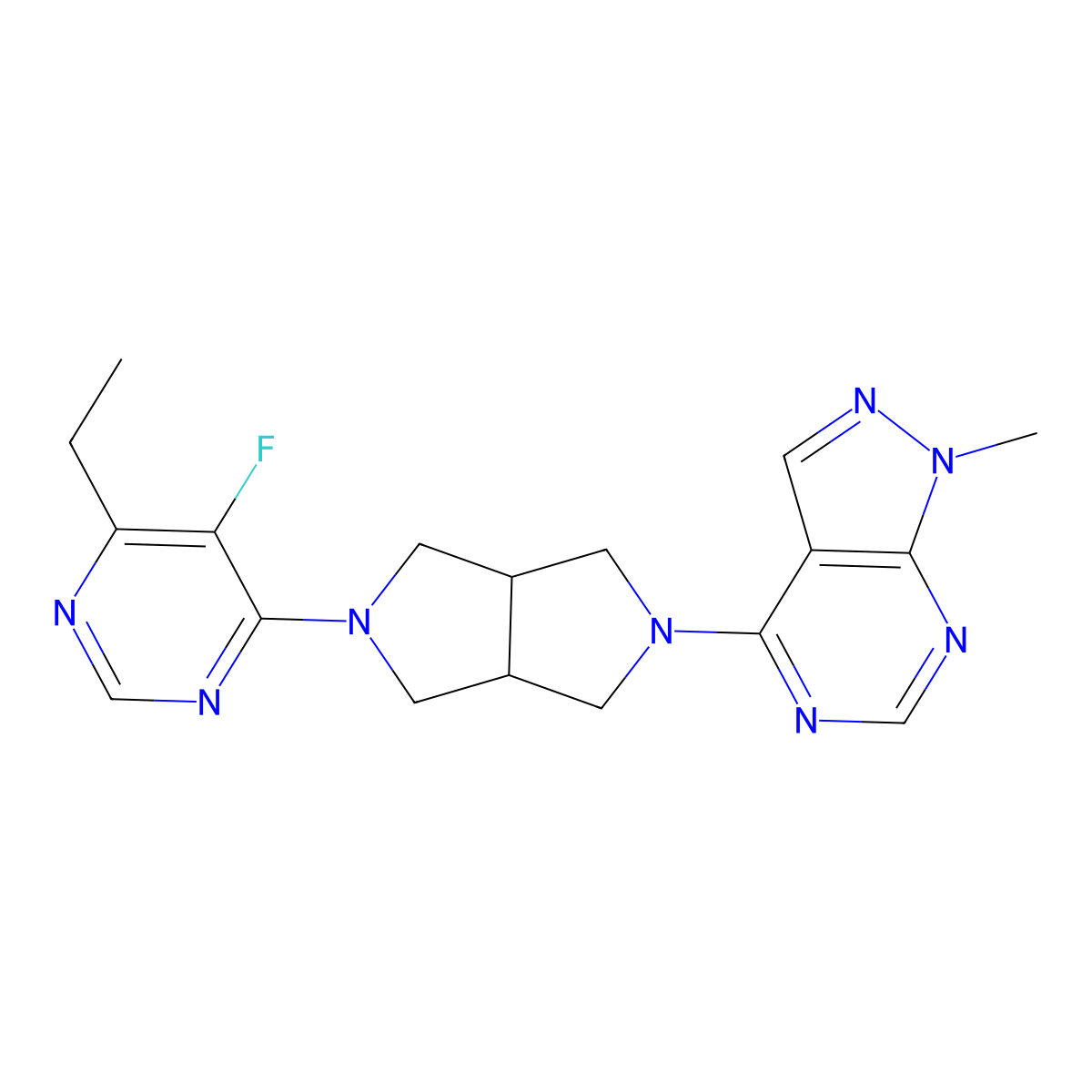 4-ethyl-5-fluoro-6-(5-{1-methyl-1H-pyrazolo[3,4-d]pyrimidin-4-yl}-octahydropyrrolo[3,4-c]pyrrol-2-yl)pyrimidine molecular structure, CAS 2640898-25-3