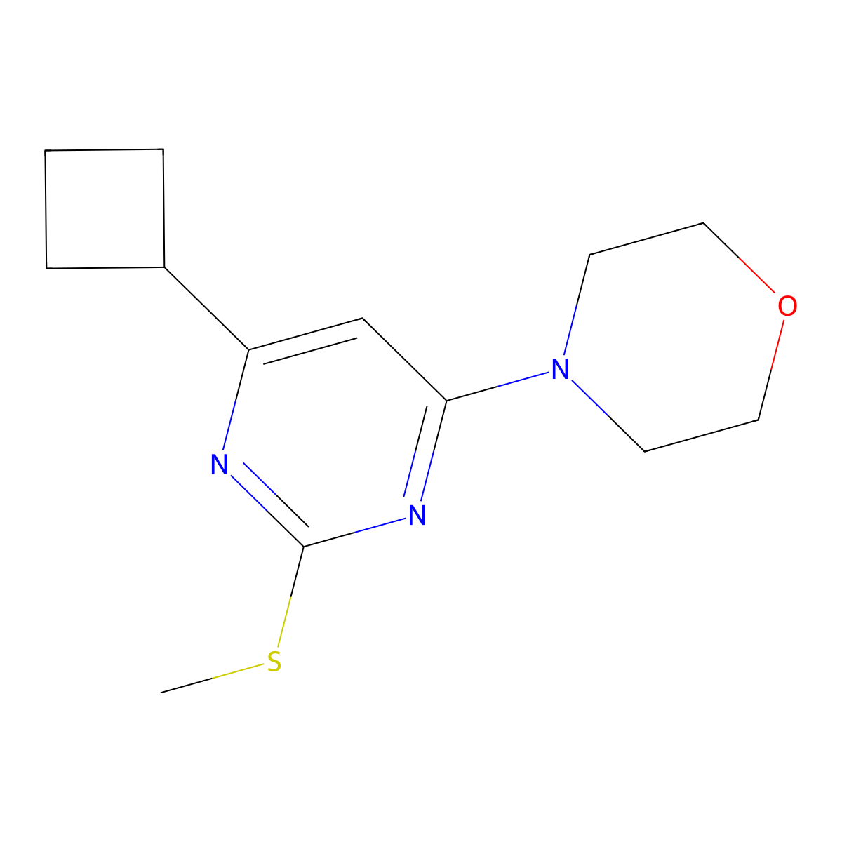4-[6-Cyclobutyl-2-(methylsulfanyl)pyrimidin-4-yl]morpholine molecular structure, CAS 2640898-26-4