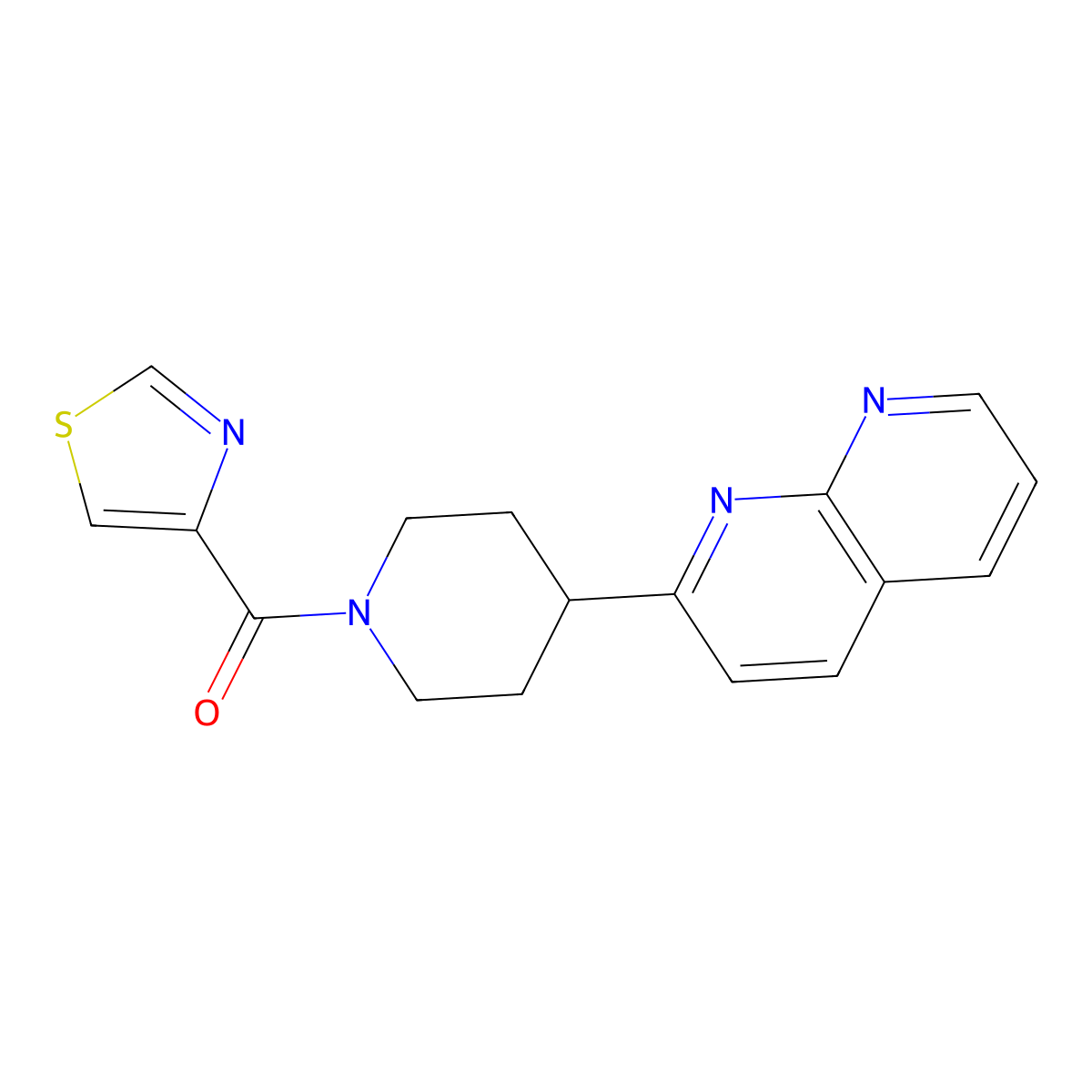 2-[1-(1,3-Thiazole-4-carbonyl)piperidin-4-yl]-1,8-naphthyridine molecular structure, CAS 2640898-33-3