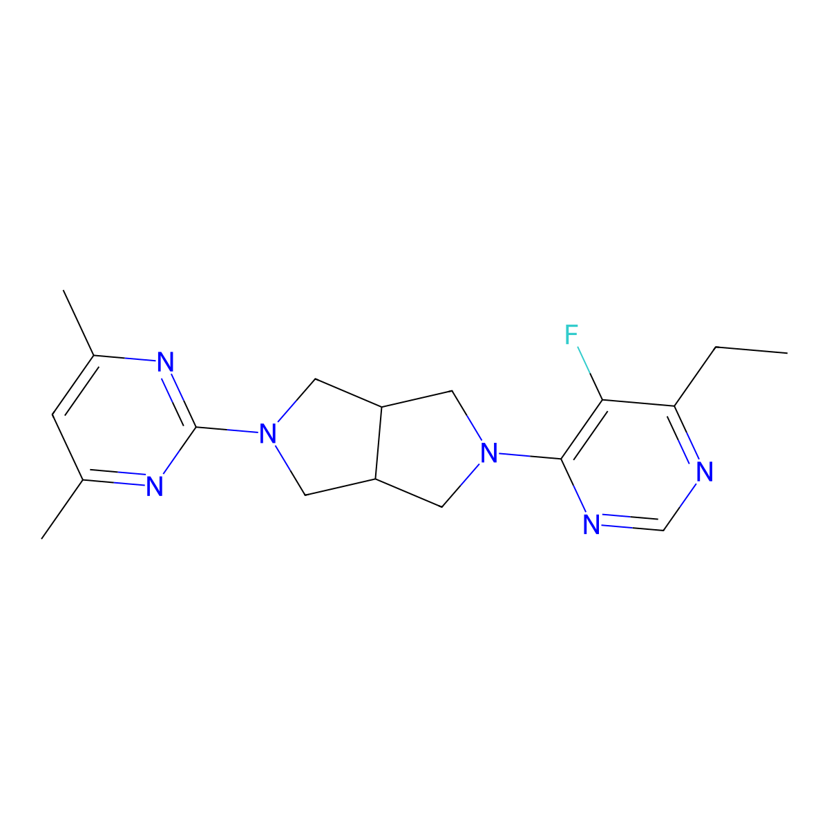 4-[5-(4,6-Dimethylpyrimidin-2-yl)-octahydropyrrolo[3,4-c]pyrrol-2-yl]-6-ethyl-5-fluoropyrimidine molecular structure, CAS 2640898-35-5