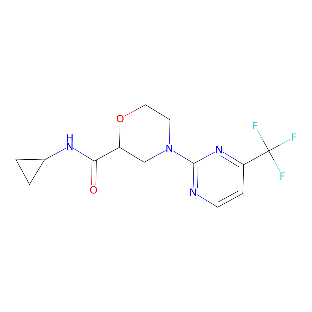 N-cyclopropyl-4-[4-(trifluoromethyl)pyrimidin-2-yl]morpholine-2-carboxamide molecular structure, CAS 2640898-37-7
