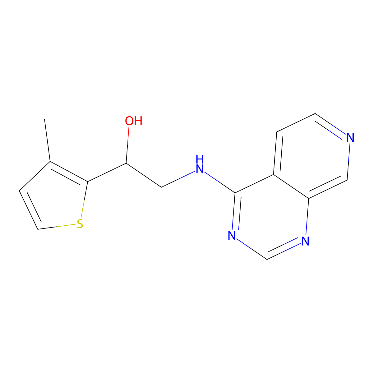 1-(3-Methylthiophen-2-yl)-2-({pyrido[3,4-d]pyrimidin-4-yl}amino)ethan-1-ol molecular structure, CAS 2640898-44-6