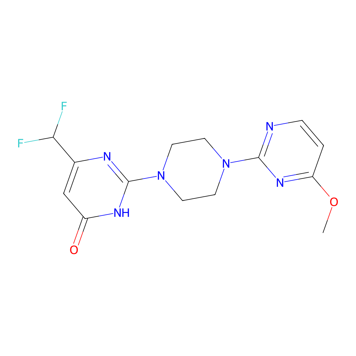6-(Difluoromethyl)-2-[4-(4-methoxypyrimidin-2-yl)piperazin-1-yl]-3,4-dihydropyrimidin-4-one molecular structure, CAS 2640898-50-4