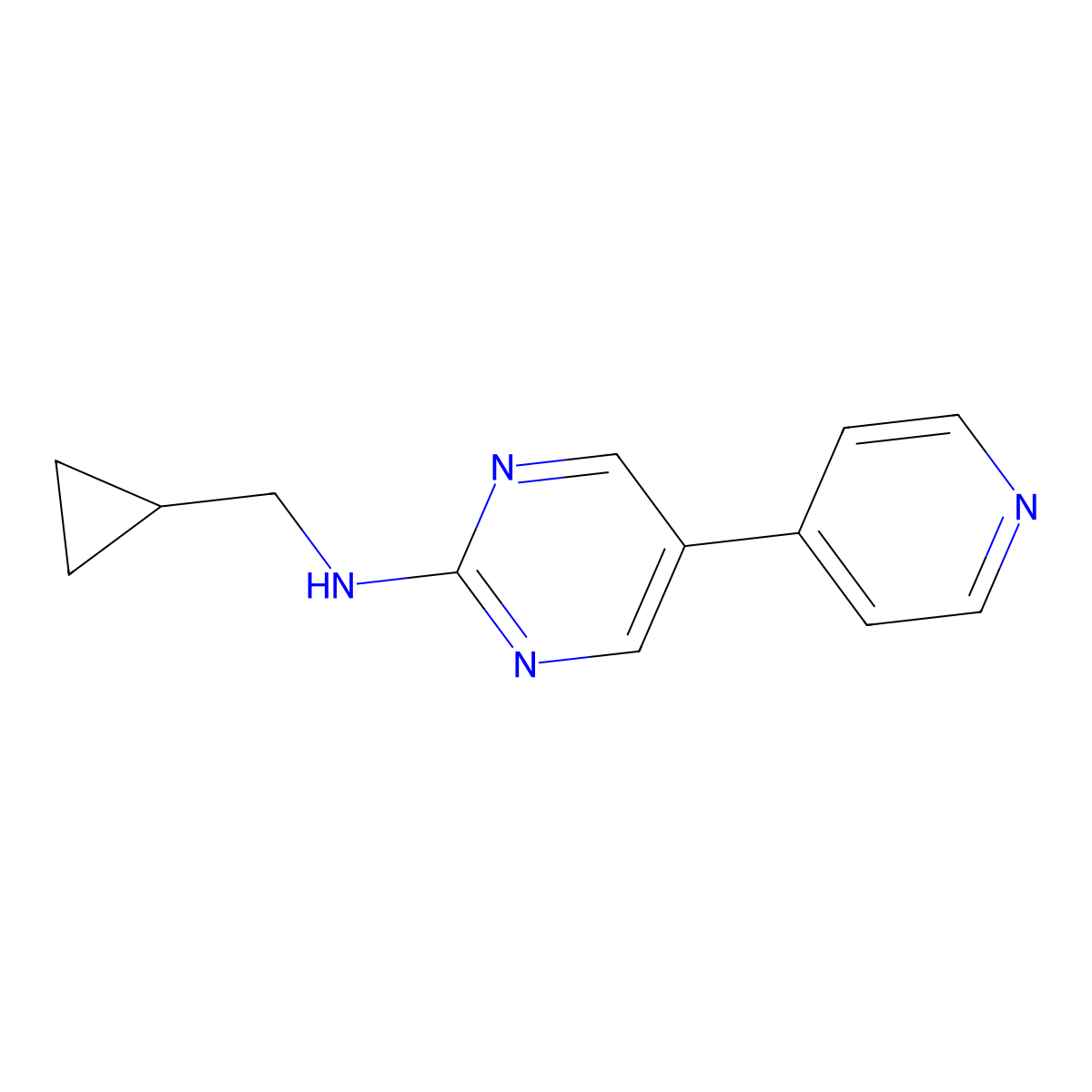 N-(cyclopropylmethyl)-5-(pyridin-4-yl)pyrimidin-2-amine molecular structure, CAS 2640898-51-5