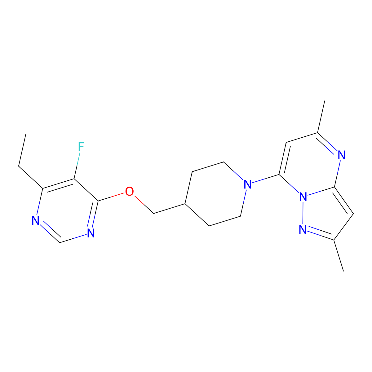 4-[(1-{2,5-Dimethylpyrazolo[1,5-a]pyrimidin-7-yl}piperidin-4-yl)methoxy]-6-ethyl-5-fluoropyrimidine molecular structure, CAS 2640898-53-7