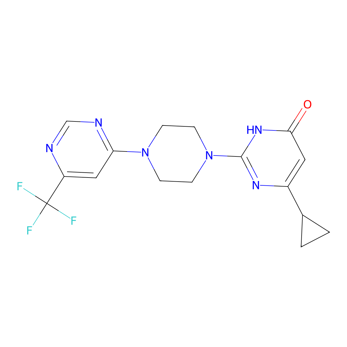 6-Cyclopropyl-2-{4-[6-(trifluoromethyl)pyrimidin-4-yl]piperazin-1-yl}-3,4-dihydropyrimidin-4-one molecular structure, CAS 2640898-55-9