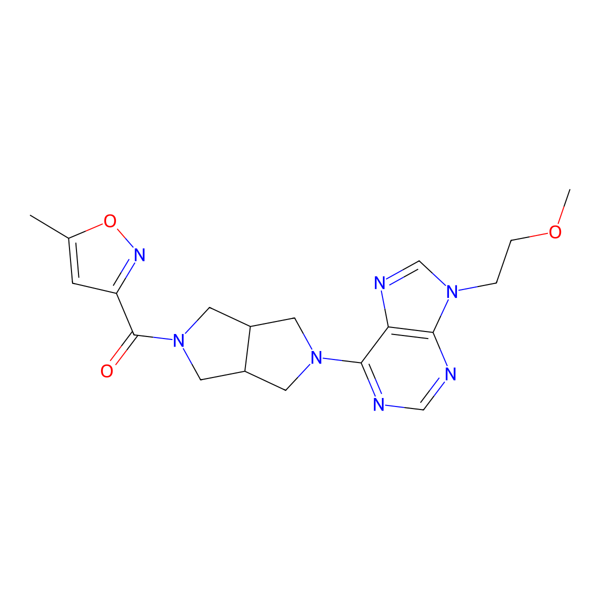 9-(2-methoxyethyl)-6-[5-(5-methyl-1,2-oxazole-3-carbonyl)-octahydropyrrolo[3,4-c]pyrrol-2-yl]-9H-purine molecular structure, CAS 2640898-58-2