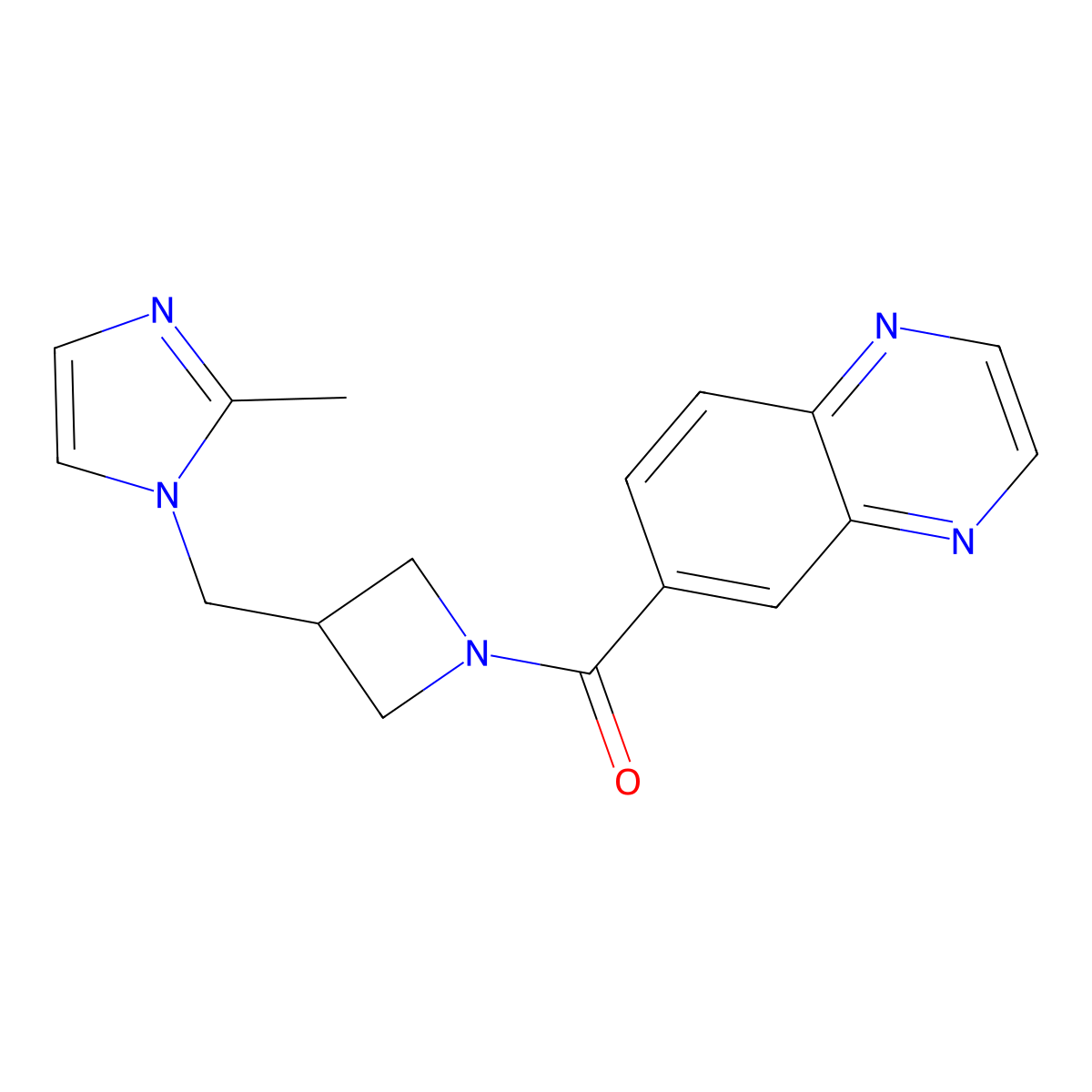 6-{3-[(2-methyl-1H-imidazol-1-yl)methyl]azetidine-1-carbonyl}quinoxaline molecular structure, CAS 2640898-60-6