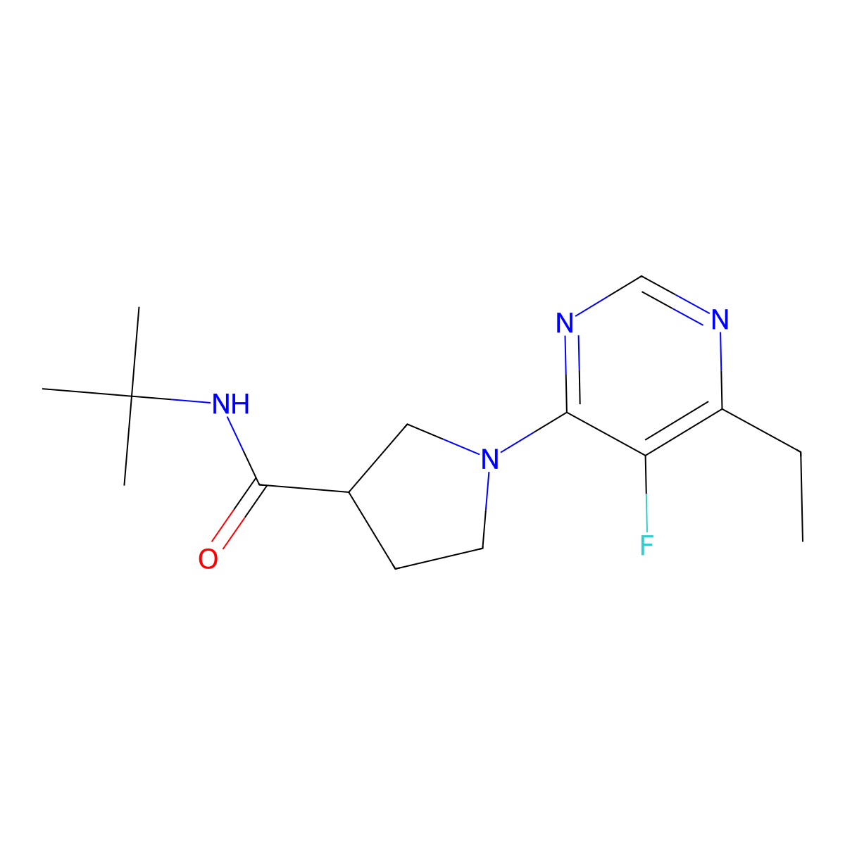N-tert-butyl-1-(6-ethyl-5-fluoropyrimidin-4-yl)pyrrolidine-3-carboxamide molecular structure, CAS 2640898-62-8