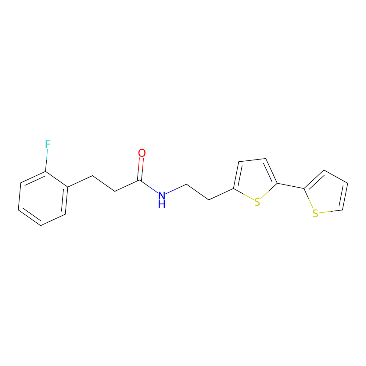 N-(2-{[2,2'-bithiophene]-5-yl}ethyl)-3-(2-fluorophenyl)propanamide molecular structure, CAS 2640898-63-9