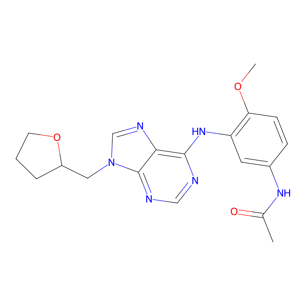 N-[4-methoxy-3-({9-[(oxolan-2-yl)methyl]-9H-purin-6-yl}amino)phenyl]acetamide molecular structure, CAS 2640898-64-0