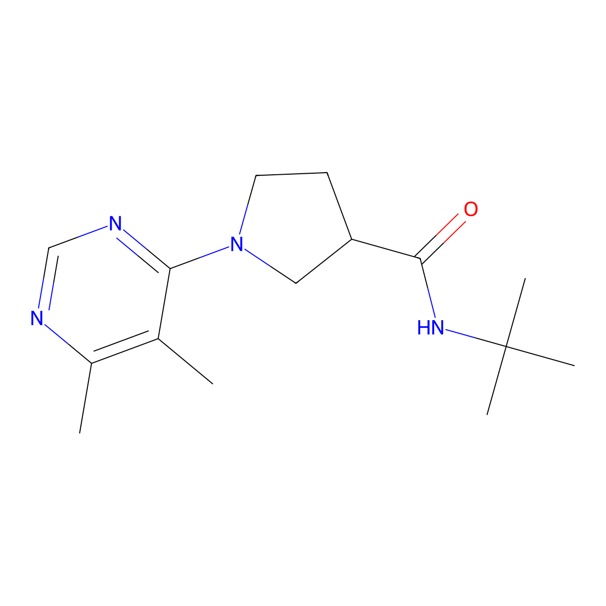 N-tert-butyl-1-(5,6-dimethylpyrimidin-4-yl)pyrrolidine-3-carboxamide molecular structure, CAS 2640898-65-1