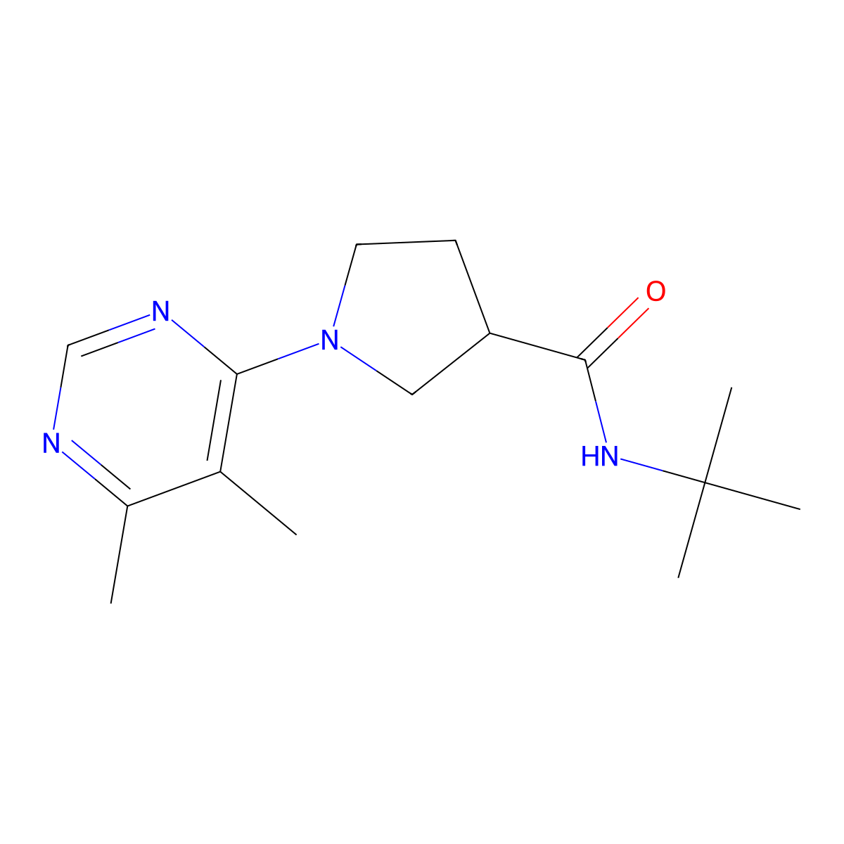 N-tert-butyl-1-(5,6-dimethylpyrimidin-4-yl)pyrrolidine-3-carboxamide molecular structure, CAS 2640898-65-1