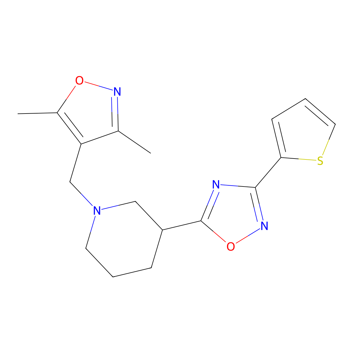 1-[(3,5-Dimethyl-1,2-oxazol-4-yl)methyl]-3-[3-(thiophen-2-yl)-1,2,4-oxadiazol-5-yl]piperidine molecular structure, CAS 2640898-71-9