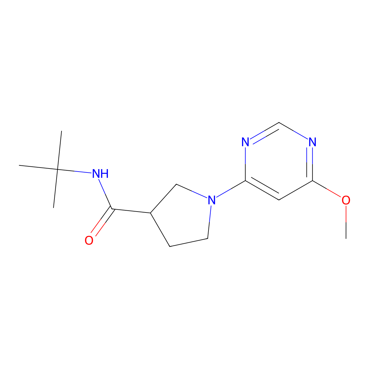 N-tert-butyl-1-(6-methoxypyrimidin-4-yl)pyrrolidine-3-carboxamide molecular structure, CAS 2640898-77-5