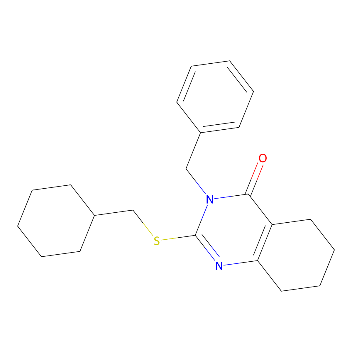 3-Benzyl-2-[(cyclohexylmethyl)sulfanyl]-3,4,5,6,7,8-hexahydroquinazolin-4-one molecular structure, CAS 2640898-78-6