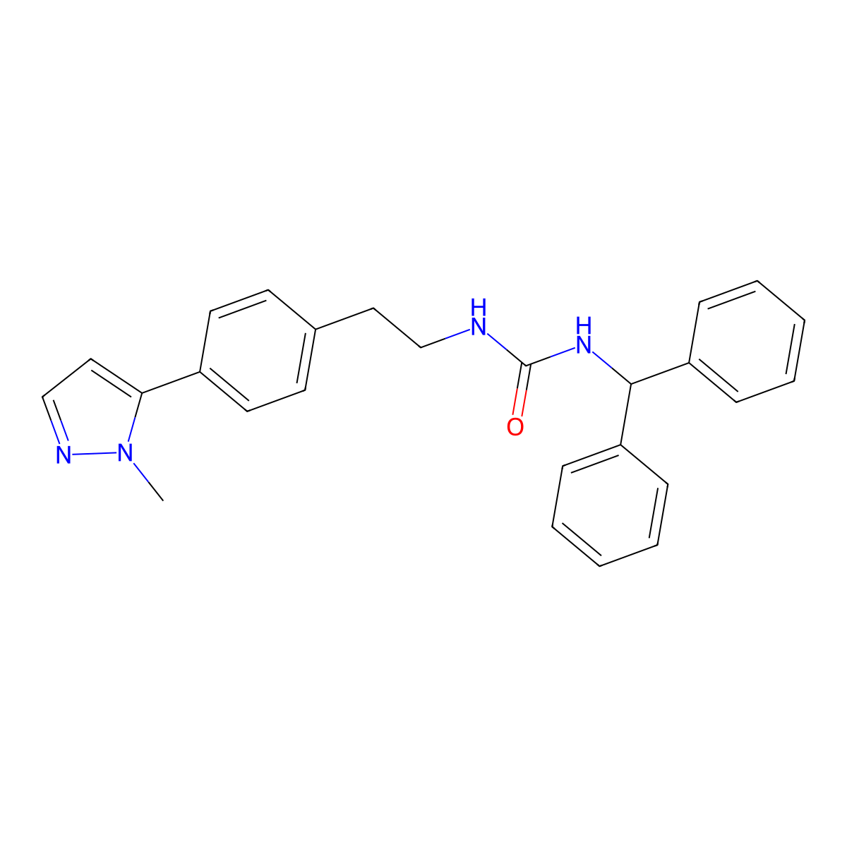 1-(diphenylmethyl)-3-{2-[4-(1-methyl-1H-pyrazol-5-yl)phenyl]ethyl}urea molecular structure, CAS 2640898-81-1