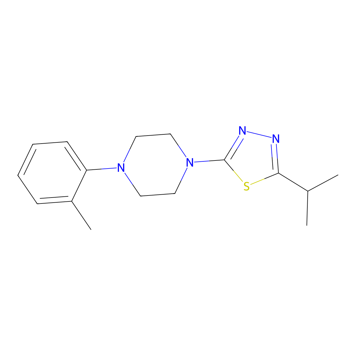 1-(2-Methylphenyl)-4-[5-(propan-2-yl)-1,3,4-thiadiazol-2-yl]piperazine molecular structure, CAS 2640898-88-8