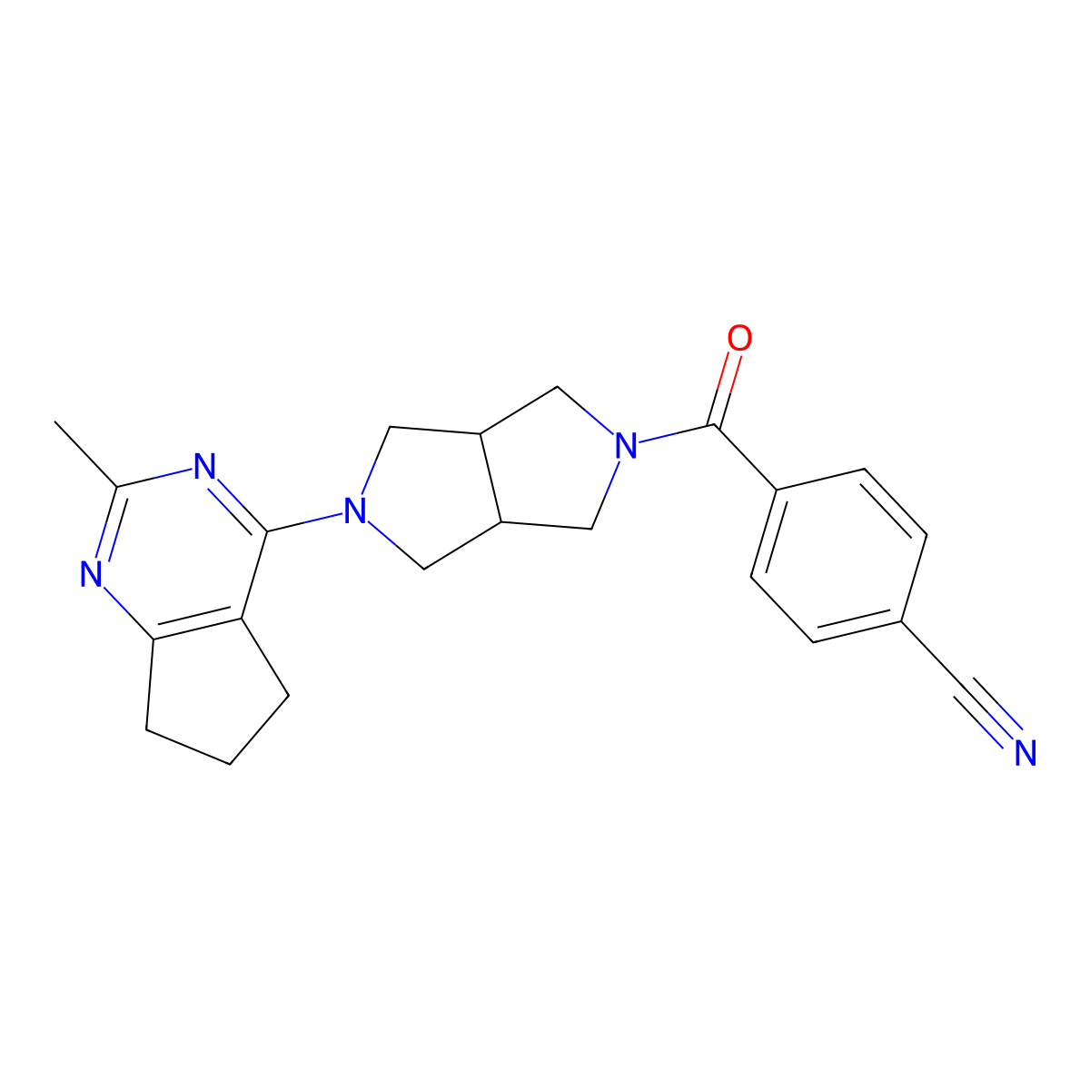 4-(5-{2-methyl-5H,6H,7H-cyclopenta[d]pyrimidin-4-yl}-octahydropyrrolo[3,4-c]pyrrole-2-carbonyl)benzonitrile molecular structure, CAS 2640898-91-3