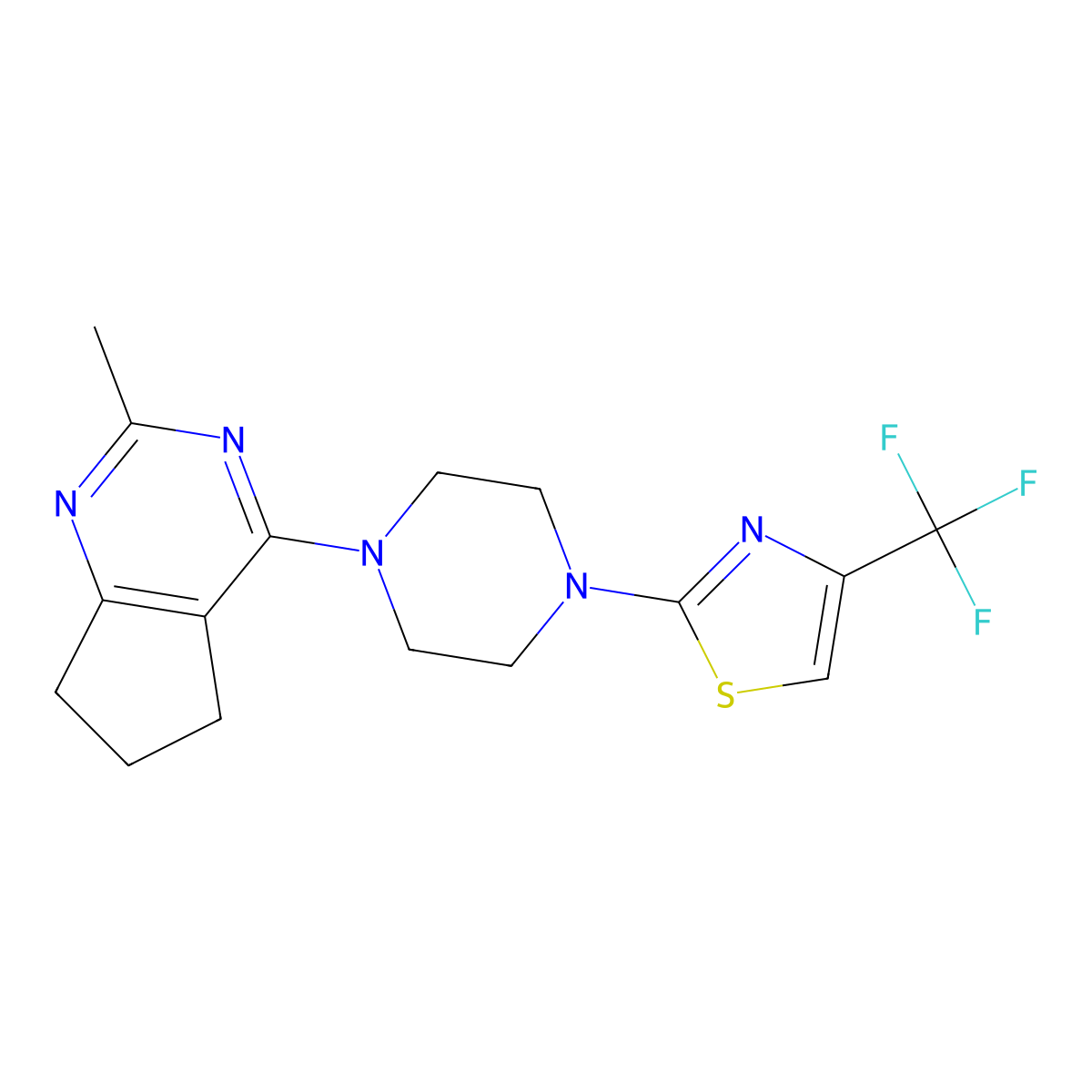 1-{2-methyl-5H,6H,7H-cyclopenta[d]pyrimidin-4-yl}-4-[4-(trifluoromethyl)-1,3-thiazol-2-yl]piperazine molecular structure, CAS 2640898-92-4