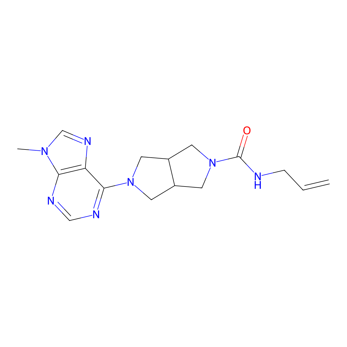5-(9-methyl-9H-purin-6-yl)-N-(prop-2-en-1-yl)-octahydropyrrolo[3,4-c]pyrrole-2-carboxamide molecular structure, CAS 2640898-95-7
