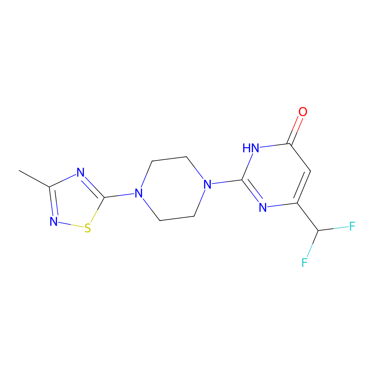 6-(Difluoromethyl)-2-[4-(3-methyl-1,2,4-thiadiazol-5-yl)piperazin-1-yl]-3,4-dihydropyrimidin-4-one molecular structure, CAS 2640898-98-0