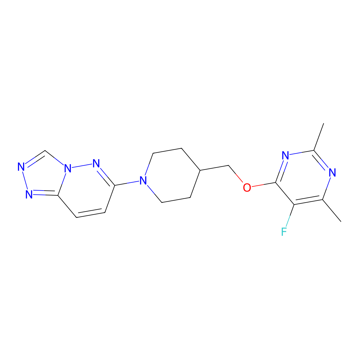 5-Fluoro-2,4-dimethyl-6-[(1-{[1,2,4]triazolo[4,3-b]pyridazin-6-yl}piperidin-4-yl)methoxy]pyrimidine molecular structure, CAS 2640898-99-1