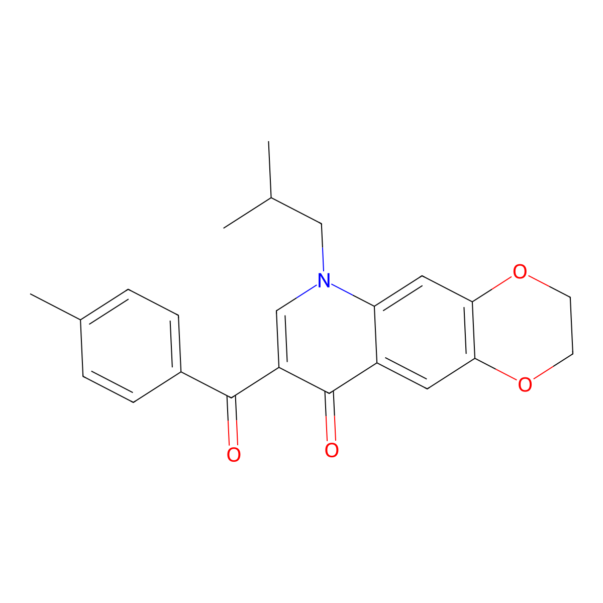 8-(4-methylbenzoyl)-6-(2-methylpropyl)-2H,3H,6H,9H-[1,4]dioxino[2,3-g]quinolin-9-one molecular structure, CAS 2640899-06-3