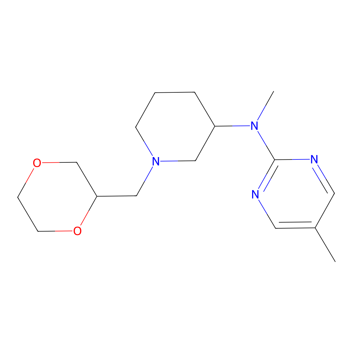 N-{1-[(1,4-dioxan-2-yl)methyl]piperidin-3-yl}-N,5-dimethylpyrimidin-2-amine molecular structure, CAS 2640899-10-9