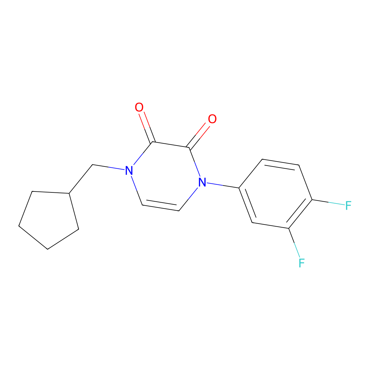 1-(Cyclopentylmethyl)-4-(3,4-difluorophenyl)-1,2,3,4-tetrahydropyrazine-2,3-dione molecular structure, CAS 2640899-11-0