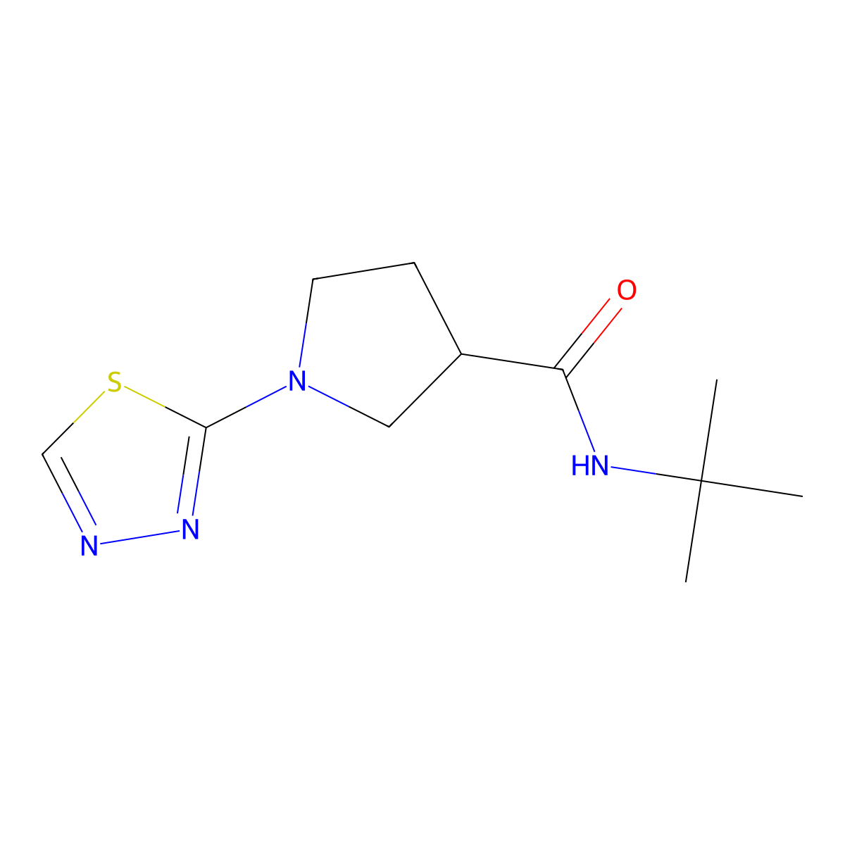 N-tert-butyl-1-(1,3,4-thiadiazol-2-yl)pyrrolidine-3-carboxamide molecular structure, CAS 2640899-13-2