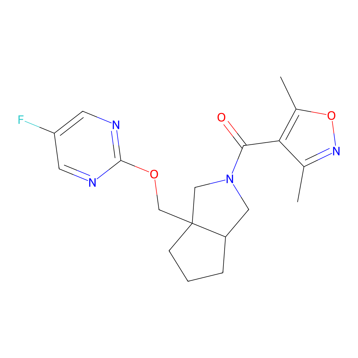 2-{[2-(3,5-Dimethyl-1,2-oxazole-4-carbonyl)-octahydrocyclopenta[c]pyrrol-3a-yl]methoxy}-5-fluoropyrimidine molecular structure, CAS 2640899-20-1