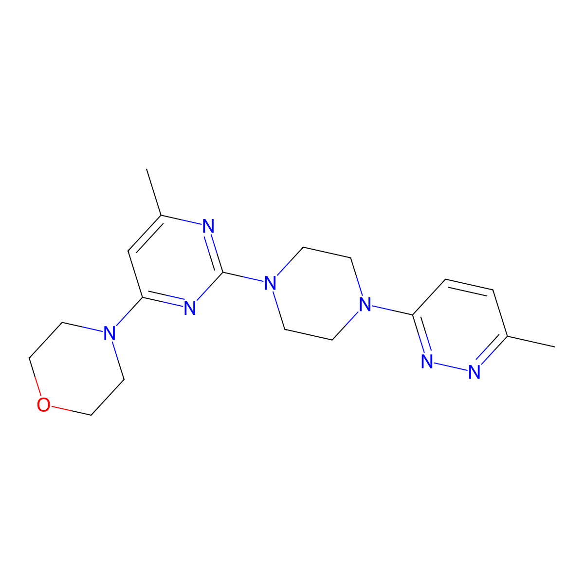 4-{6-Methyl-2-[4-(6-methylpyridazin-3-yl)piperazin-1-yl]pyrimidin-4-yl}morpholine molecular structure, CAS 2640899-24-5