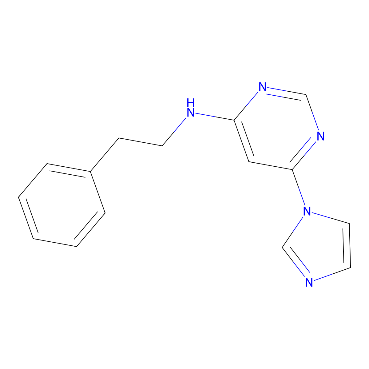 6-(1H-imidazol-1-yl)-N-(2-phenylethyl)pyrimidin-4-amine molecular structure, CAS 2640899-25-6