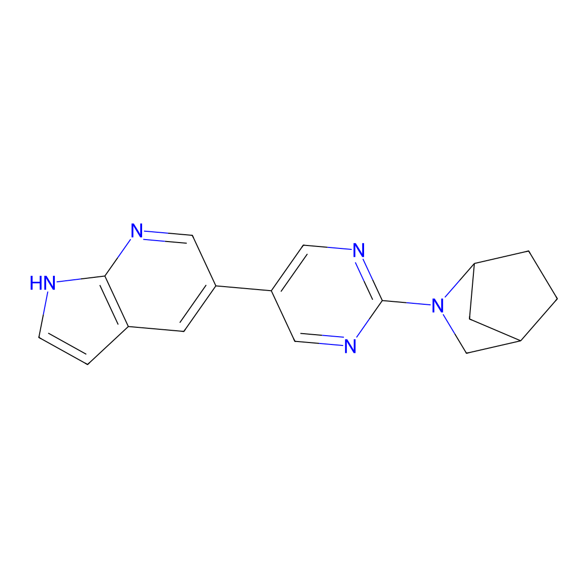 2-(5-{1H-pyrrolo[2,3-b]pyridin-5-yl}pyrimidin-2-yl)-2-azabicyclo[2.2.1]heptane molecular structure, CAS 2640899-27-8