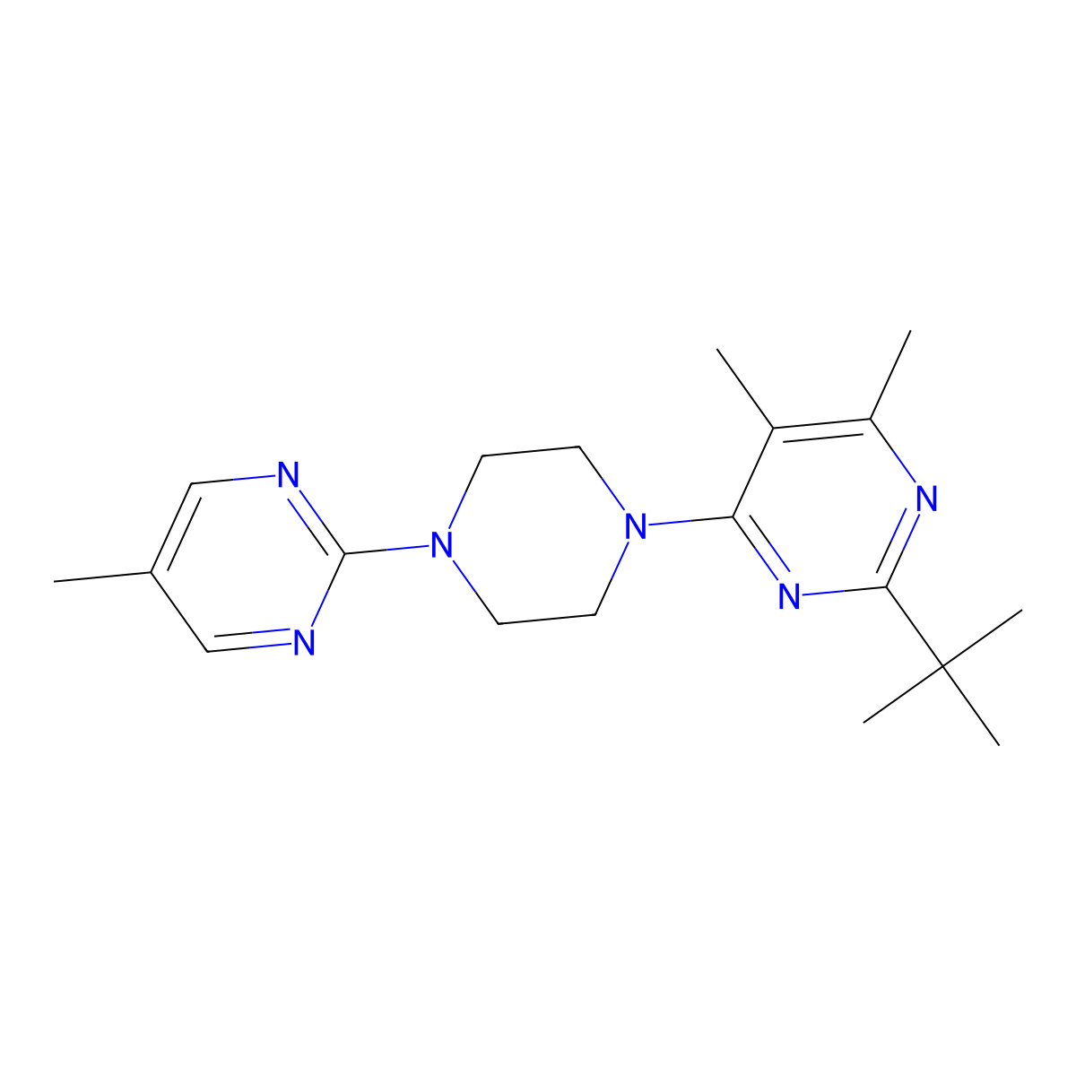 2-Tert-butyl-4,5-dimethyl-6-[4-(5-methylpyrimidin-2-yl)piperazin-1-yl]pyrimidine molecular structure, CAS 2640899-29-0
