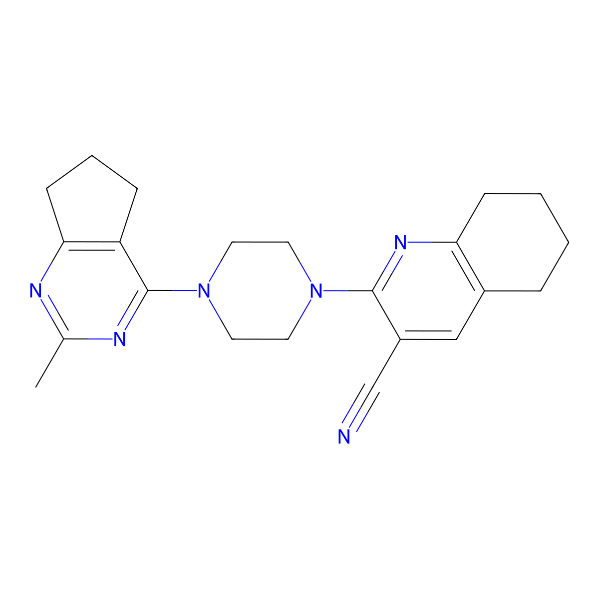 2-(4-{2-methyl-5H,6H,7H-cyclopenta[d]pyrimidin-4-yl}piperazin-1-yl)-5,6,7,8-tetrahydroquinoline-3-carbonitrile molecular structure, CAS 2640899-32-5