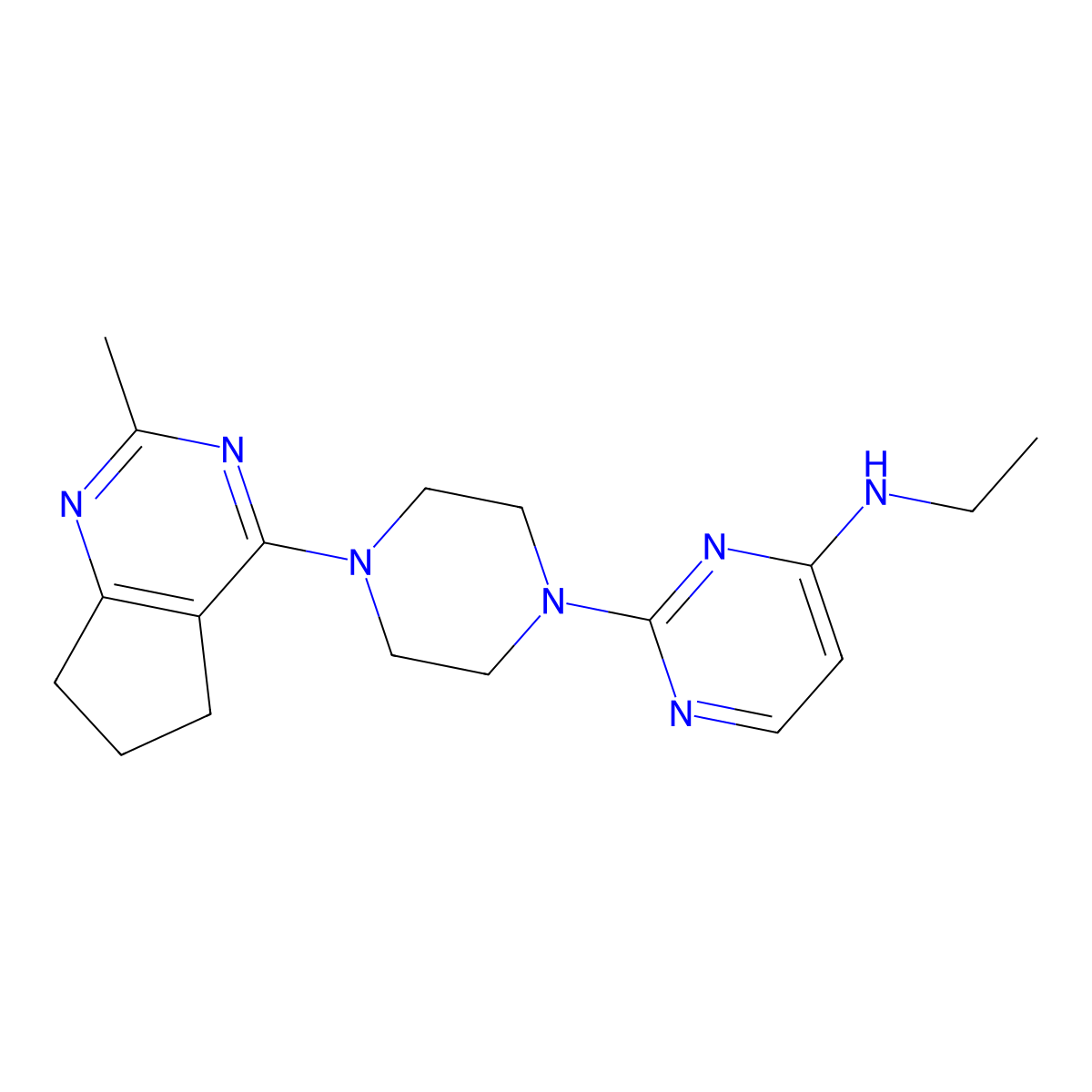 N-ethyl-2-(4-{2-methyl-5H,6H,7H-cyclopenta[d]pyrimidin-4-yl}piperazin-1-yl)pyrimidin-4-amine molecular structure, CAS 2640899-36-9