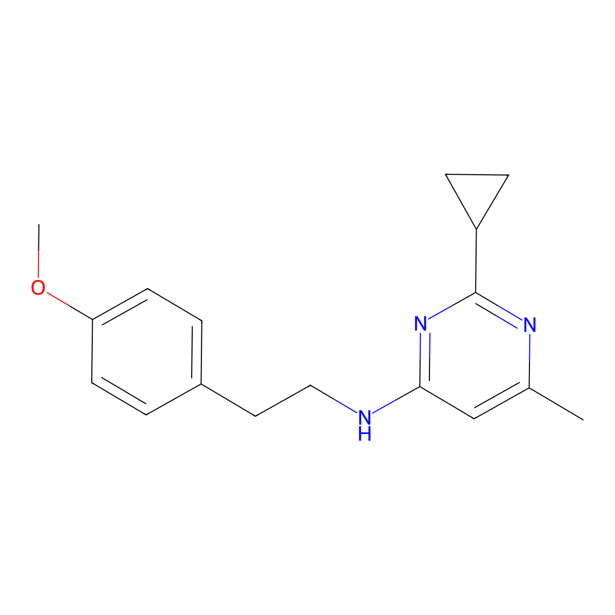 2-cyclopropyl-N-[2-(4-methoxyphenyl)ethyl]-6-methylpyrimidin-4-amine molecular structure, CAS 2640899-40-5
