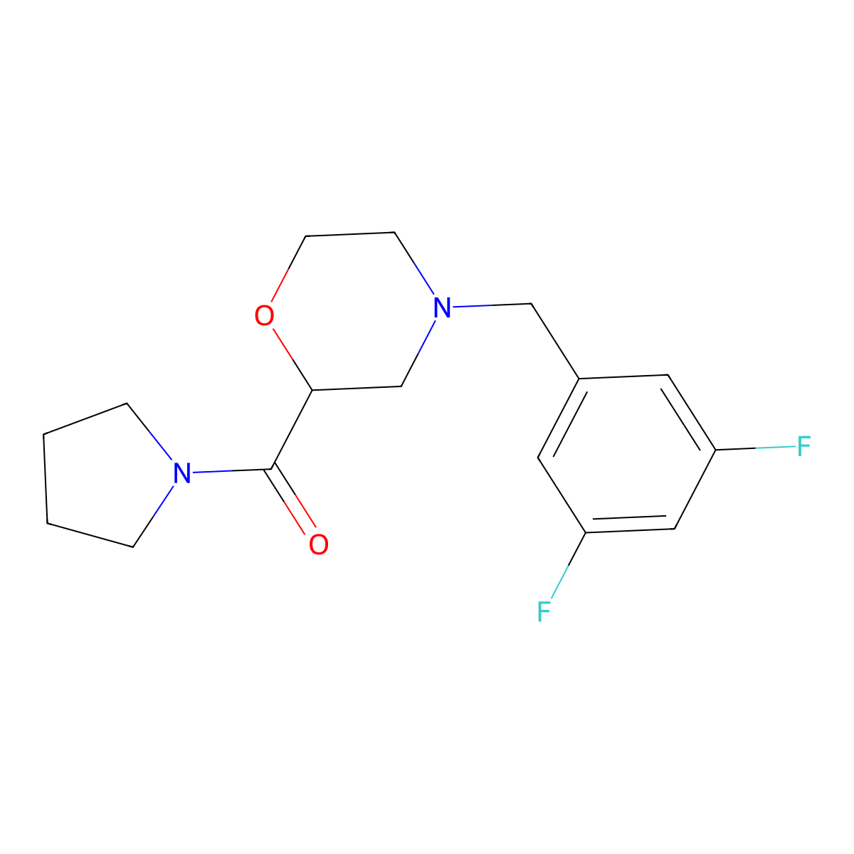 4-[(3,5-Difluorophenyl)methyl]-2-(pyrrolidine-1-carbonyl)morpholine molecular structure, CAS 2640899-46-1