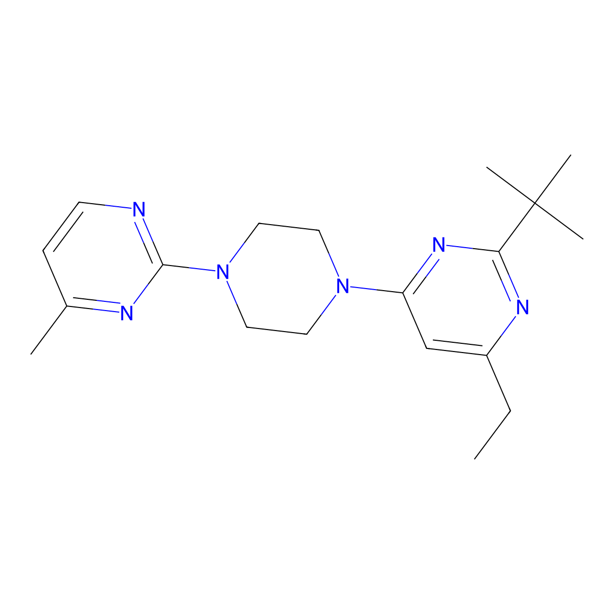 2-Tert-butyl-4-ethyl-6-[4-(4-methylpyrimidin-2-yl)piperazin-1-yl]pyrimidine molecular structure, CAS 2640902-14-1