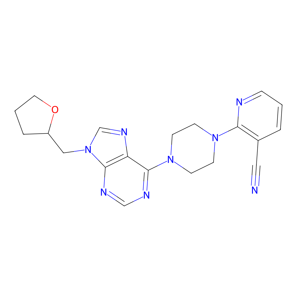 2-(4-{9-[(oxolan-2-yl)methyl]-9H-purin-6-yl}piperazin-1-yl)pyridine-3-carbonitrile molecular structure, CAS 2640902-16-3